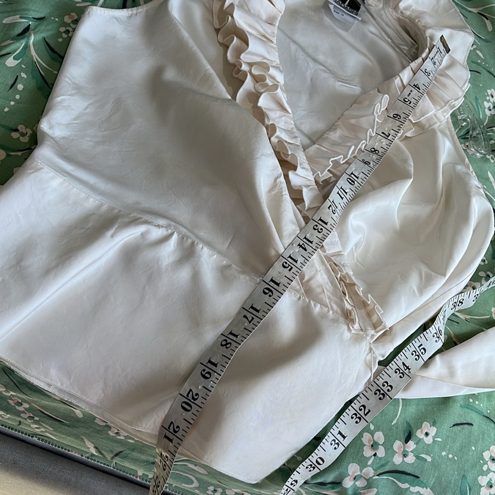 Tadashi Shoji Cream Ruffle Satin Wrap Camisole - Picture 12 of 12
